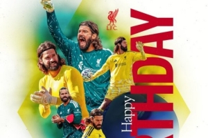 门线艺术家！利物浦官推祝球队门将阿利松34岁生快