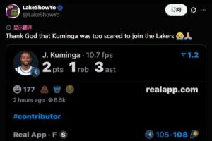 19分钟9中1拿2分！湖媒：谢天谢地还好库明加怂了 没敢来湖人